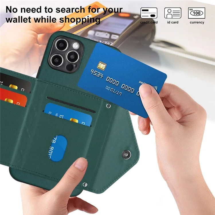 Серия покрытий YB Leather для iPhone 12 Pro Max 6.7 дюйма RFID Blocking Cover Card Holder Smartphone Case - Зеленый