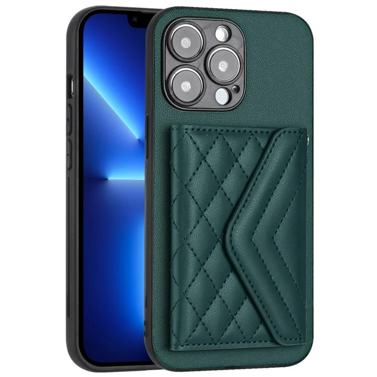 YB Leather Coating Series-8 For iPhone 13 Pro 6.1 inch Case Leather+TPU Anti-fall Card Bag Phone Cover - Green