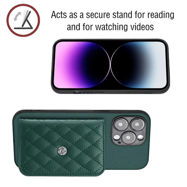 YB Leather Coating Series-8 For iPhone 13 Pro 6.1 inch Case Leather+TPU Anti-fall Card Bag Phone Cover - Verde