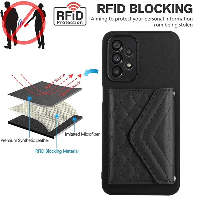 en Revêtement en Cuir YB Series 8 Pour Samsung Galaxy A52 4G / 5g / A52s 5G Couverture de Téléphone Bloching RFID - Noir