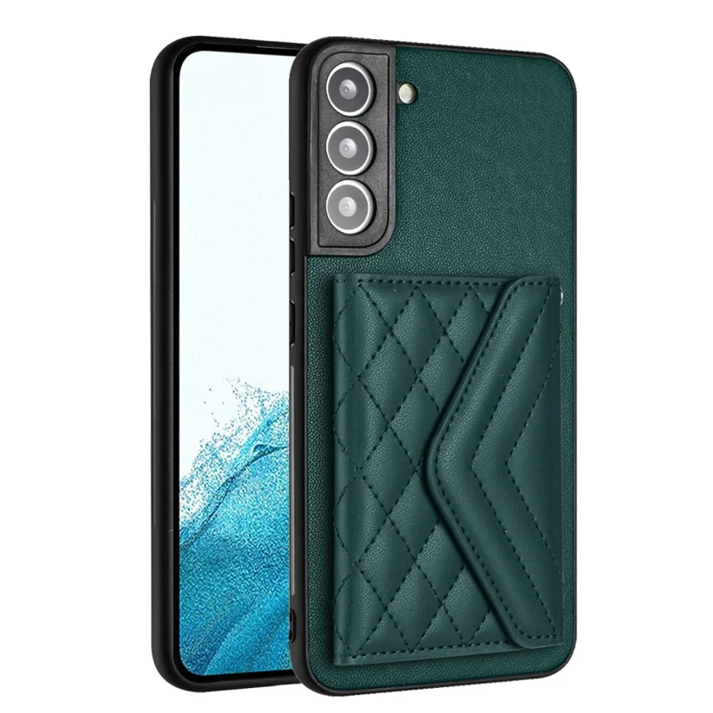 YB Leather Coating Series-8 For Samsung Galaxy S21 FE 5G Cover Rhombus Phone Card Case - Green