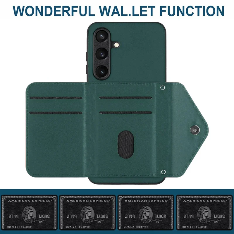 YB Leather Coating Series-8 For Samsung Galaxy S24+ Kickstand Case RFID Blocking Phone Cover - Green