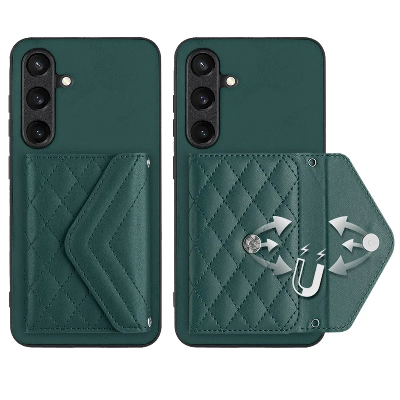 YB Leather Coating Series-8 For Samsung Galaxy S24+ Kickstand Case RFID Blocking Phone Cover - Green