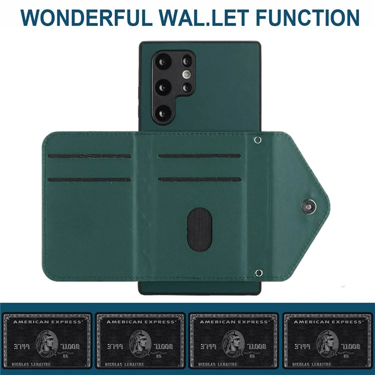 Série de revêtements de cuir YB-8 pour étui Samsung Galaxy S22 Ultra 5G, sac porte-cartes, support de téléphone - Vert