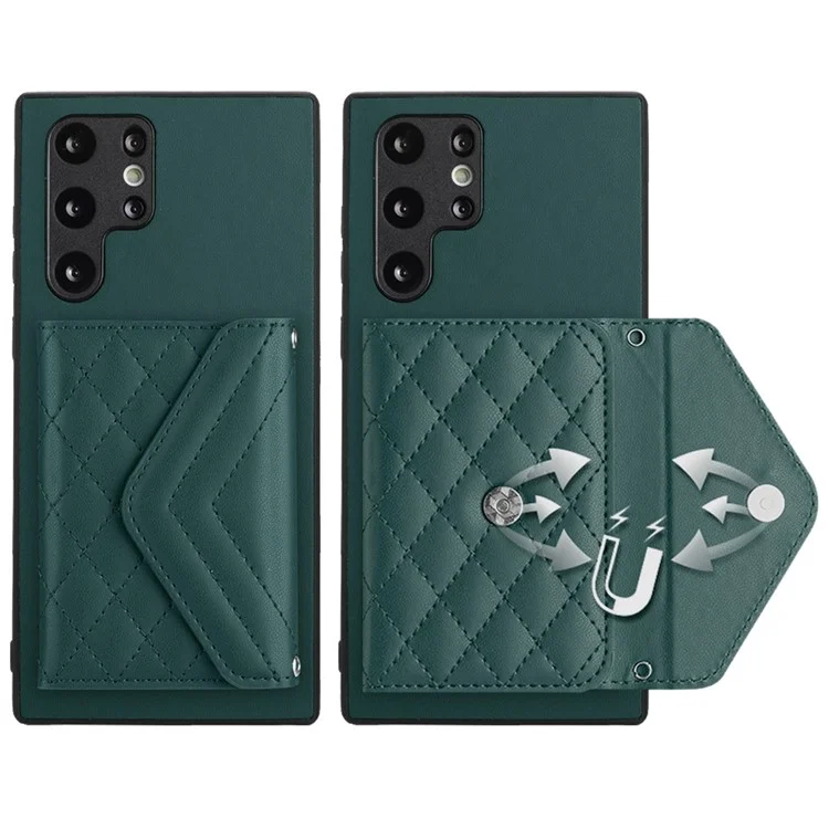 Série de revêtements de cuir YB-8 pour étui Samsung Galaxy S22 Ultra 5G, sac porte-cartes, support de téléphone - Vert