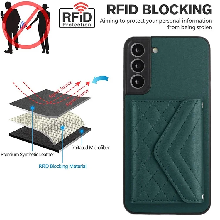 YB Reator de Cubra de Cuero-8 Para Samsung Galaxy S22 5G Case RFID Bloque de Bloqueo Bolsa Teléfono Trasero - Verde