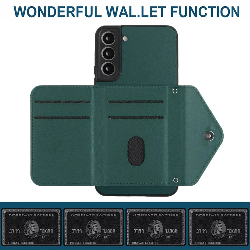 YB Leather Coating Series-8 For Samsung Galaxy S22+ 5G Case RFID Blocking Card Slots Mobile Phone Cover - Green