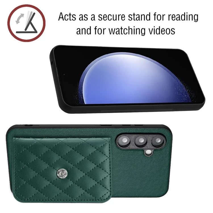YB Leather Coating Series-8 For Samsung Galaxy S23 FE RFID Blocking Case Card Bag Kickstand Phone Cover - Verde