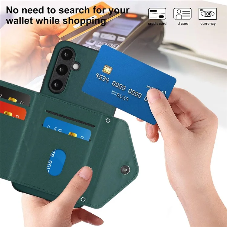 YB Leather Coating Series-8 For Samsung Galaxy S23 FE RFID Blocking Case Card Bag Kickstand Phone Cover - Verde