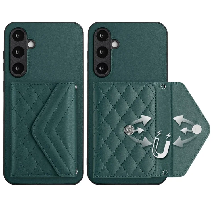 YB Leather Coating Series-8 For Samsung Galaxy S23 FE RFID Blocking Case Card Bag Kickstand Phone Cover - Verde