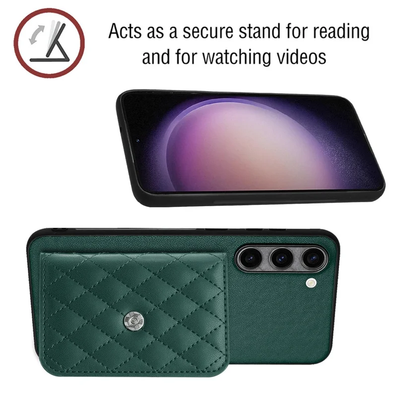 YB Leather Coating Series-8 For Samsung Galaxy S23+ Case Card Bag Kickstand Drop-proof Cover - Green