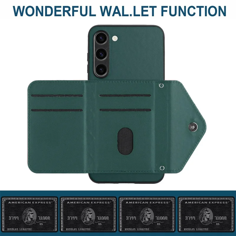 YB Leather Coating Series-8 For Samsung Galaxy S23+ Case Card Bag Kickstand Drop-proof Cover - Green