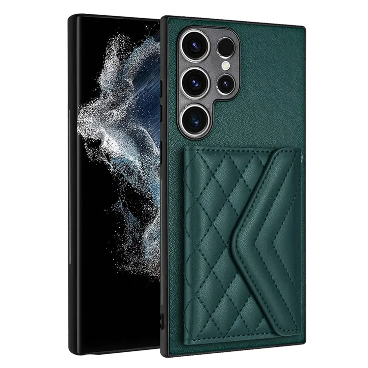 YB Leather Coating Series-8 für Samsung Galaxy S23 Ultra Case Anti-fall Card Bag Leder+TPU Handyhülle - Grün