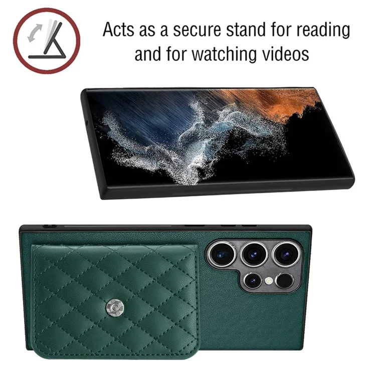 YB Leather Coating Series-8 für Samsung Galaxy S23 Ultra Case Anti-fall Card Bag Leder+TPU Handyhülle - Grün