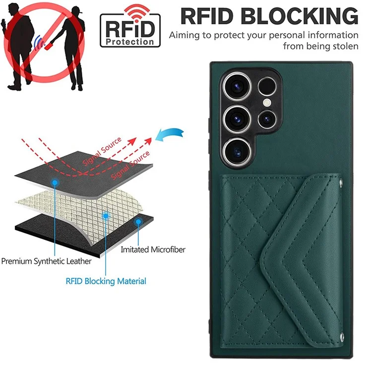YB Leather Coating Series-8 für Samsung Galaxy S23 Ultra Case Anti-fall Card Bag Leder+TPU Handyhülle - Grün