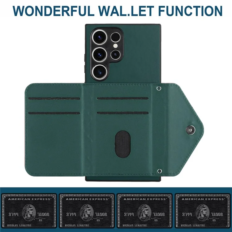 YB Leather Coating Series-8 für Samsung Galaxy S23 Ultra Case Anti-fall Card Bag Leder+TPU Handyhülle - Grün