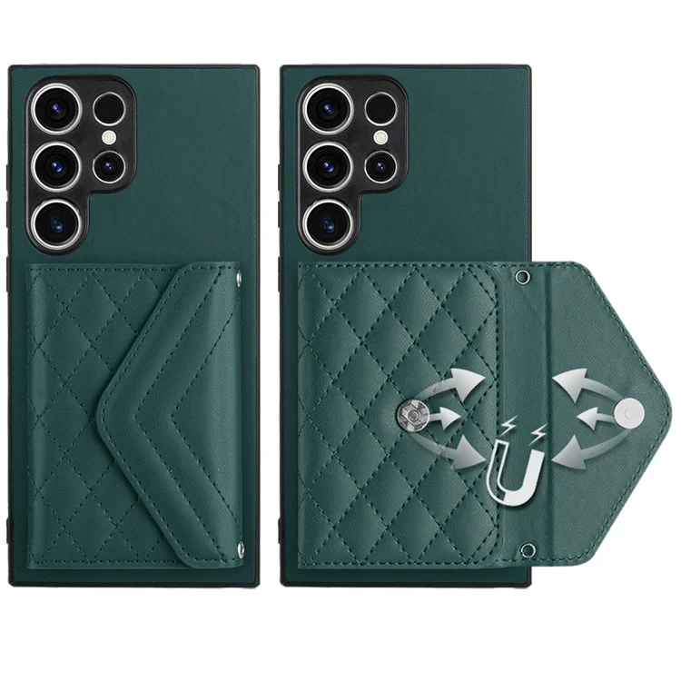YB Leather Coating Series-8 für Samsung Galaxy S23 Ultra Case Anti-fall Card Bag Leder+TPU Handyhülle - Grün