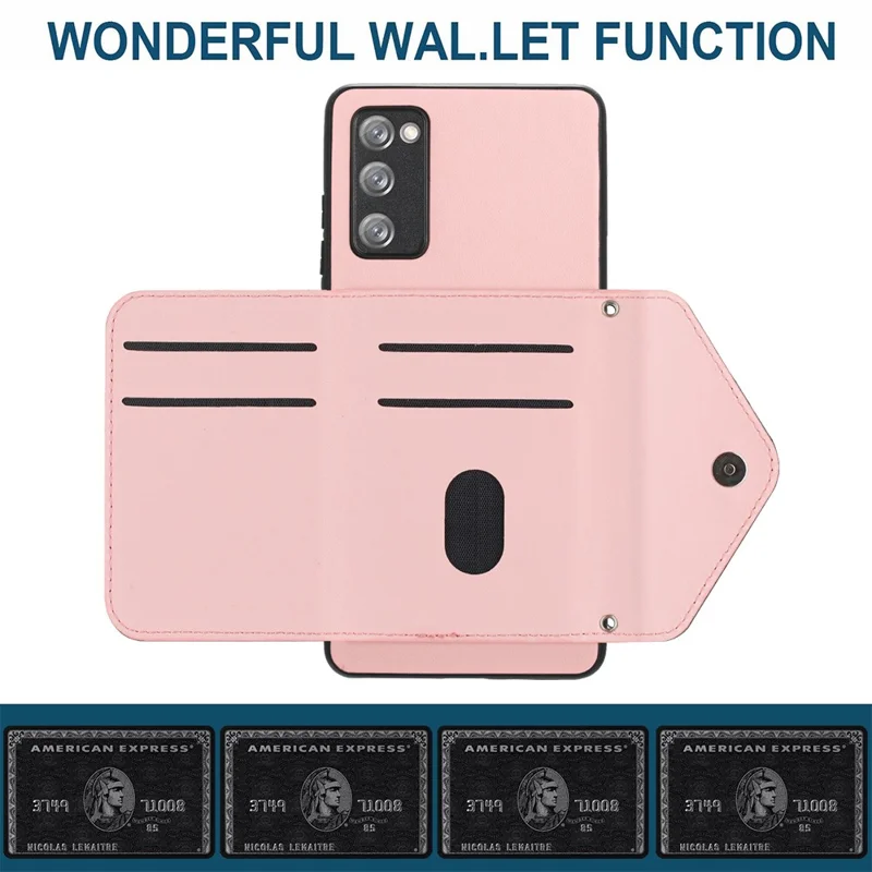 YB Leather Coating Series-8 For Samsung Galaxy S20 FE/ S20 FE 5G / S20 Lite / S20 FE 2022 Case Card Bag Phone Cover - Pink