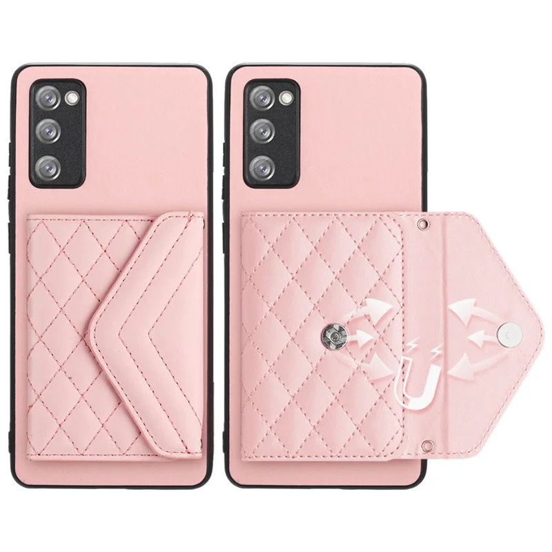 YB Leather Coating Series-8 For Samsung Galaxy S20 FE/ S20 FE 5G / S20 Lite / S20 FE 2022 Case Card Bag Phone Cover - Pink