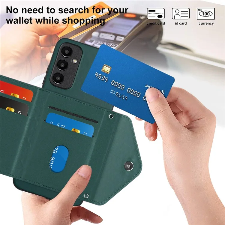YB Leather Coating Series-8 per custodia Samsung Galaxy A05s 4G RFID Blocking Kickstand Card Bag Phone Case - Verde
