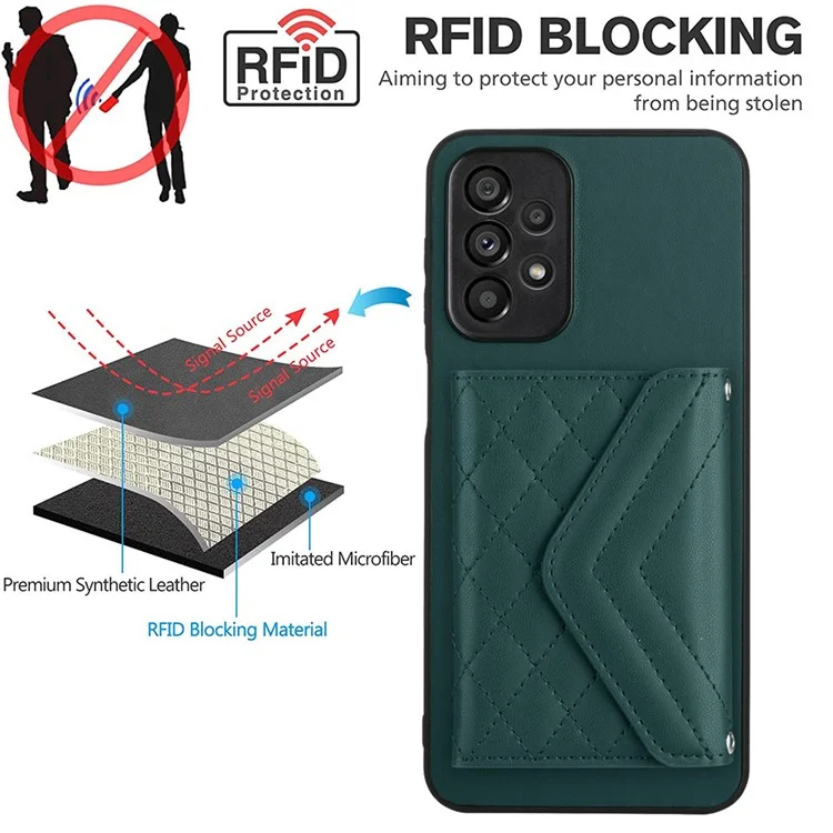 YB Leather Coating Series-8 For Samsung Galaxy A53 5G Case Leather+TPU Card Bag Anti-shock Phone Cover - Green