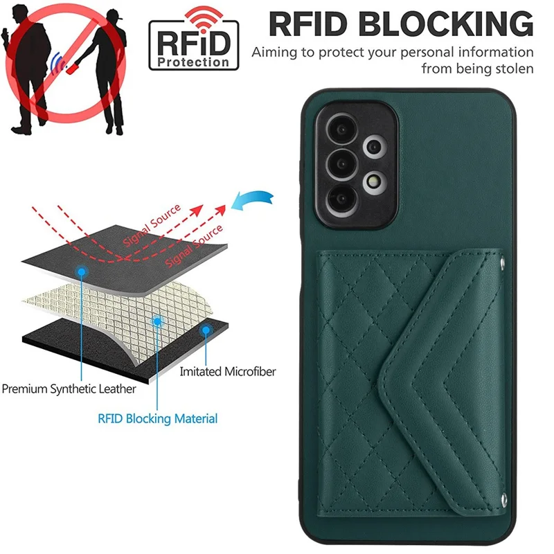 Serie di Rivestimento in Pelle YB Serie 8 Per Samsung Galaxy A13 4G Cover Drop Card Card Case Del Telefono - Verde