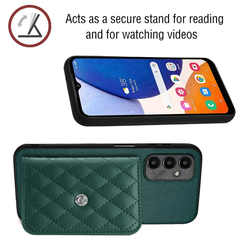 YB Leather Coating Series-8 For Samsung Galaxy A15 5G Cover Kickstand Card Bag Anti-fall Phone Case - Green