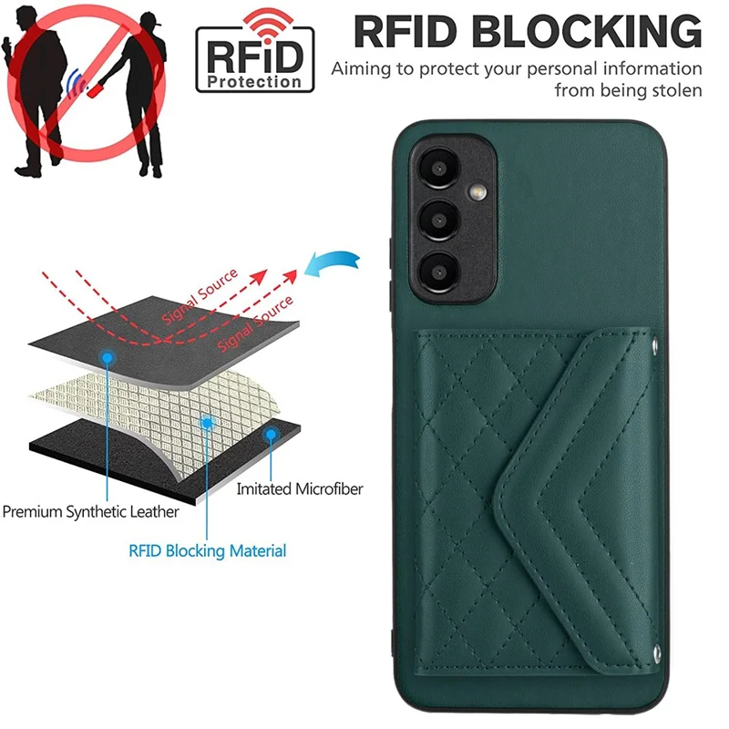 YB Leather Coating Series-8 For Samsung Galaxy A15 5G Cover Kickstand Card Bag Anti-fall Phone Case - Green