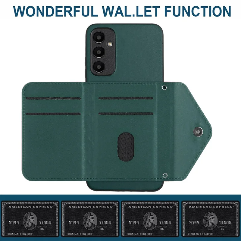 YB Leather Coating Series-8 For Samsung Galaxy A15 5G Cover Kickstand Card Bag Anti-fall Phone Case - Green