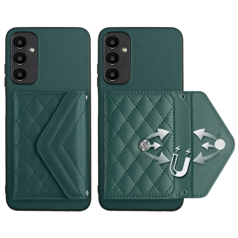 YB Leather Coating Series-8 For Samsung Galaxy A15 5G Cover Kickstand Card Bag Anti-fall Phone Case - Green