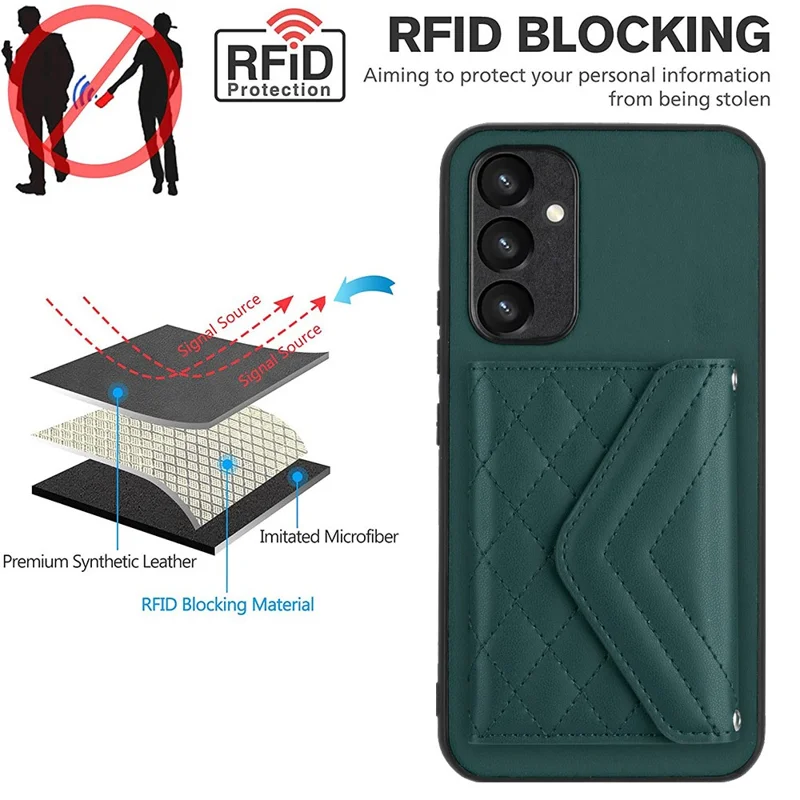 YB Leather Coating Series-8 For Samsung Galaxy A34 5G Case Card Slots Phone Cover RFID Blocking - Green