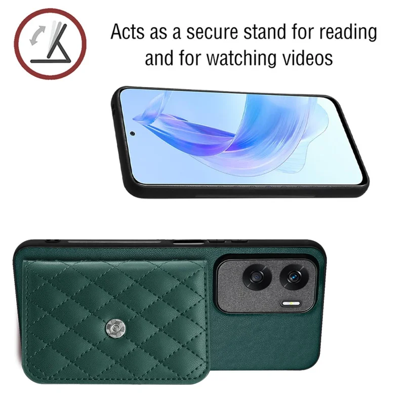 YB Leather Coating Series-8 For Honor X50i 5G / 90 Lite 5G Phone Card Case Kickstand Back Cover - Green