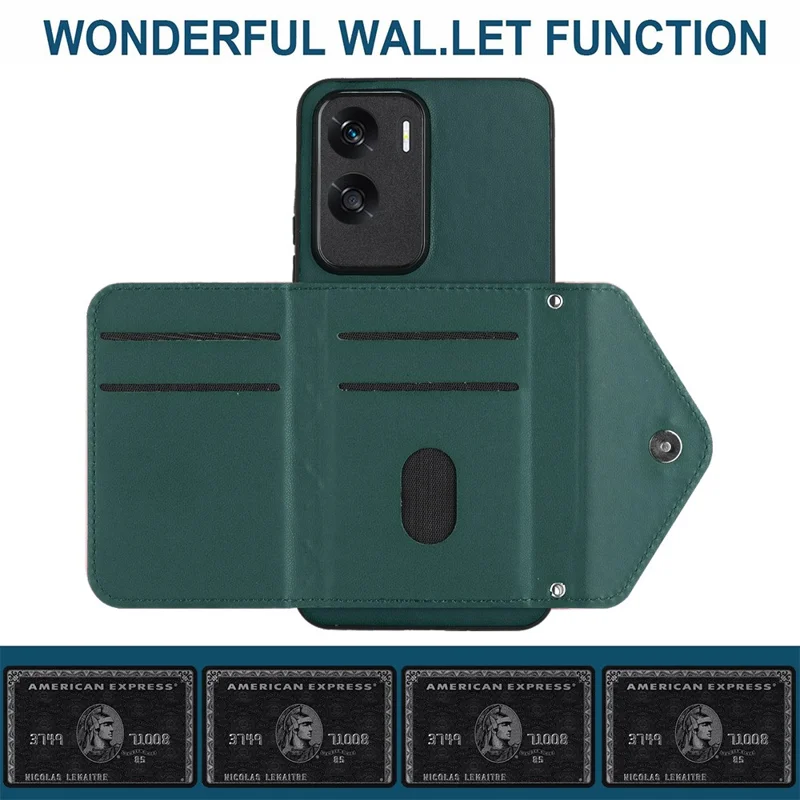YB Leather Coating Series-8 For Honor X50i 5G / 90 Lite 5G Phone Card Case Kickstand Back Cover - Green