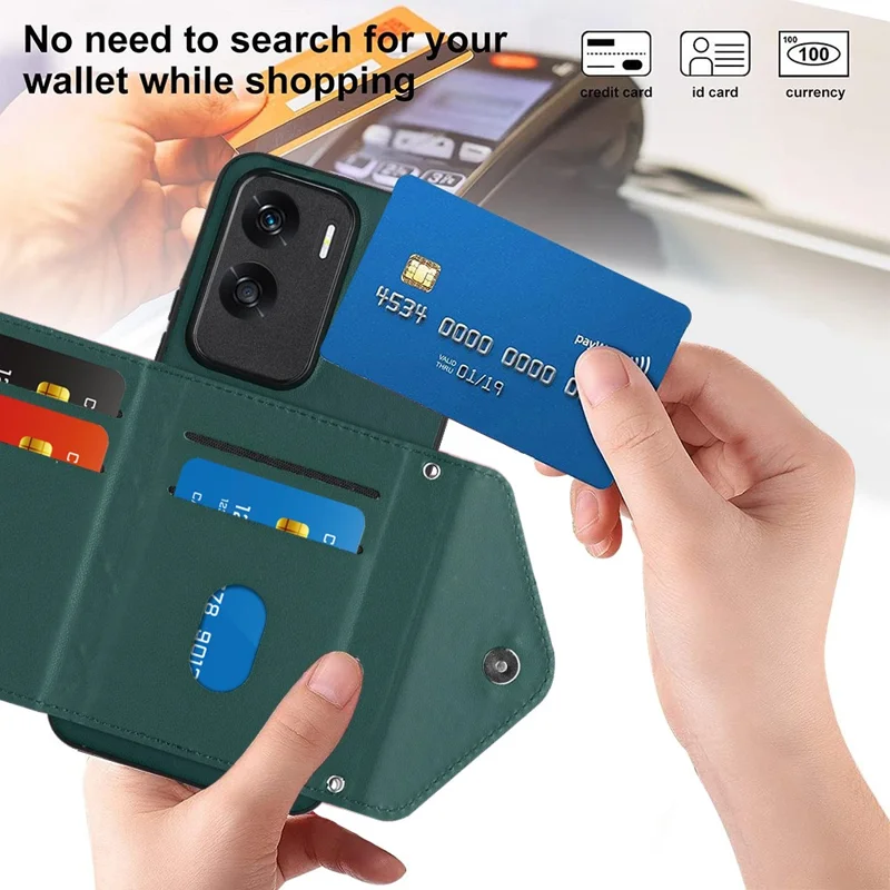 YB Leather Coating Series-8 For Honor X50i 5G / 90 Lite 5G Phone Card Case Kickstand Back Cover - Green