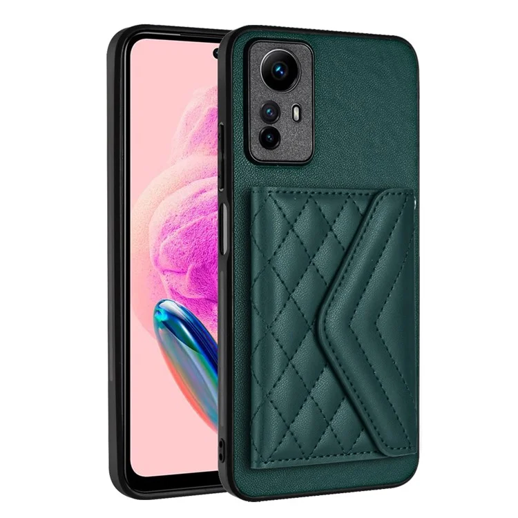 Série de Revestimento de Couro YB-8 Para Capa de Telefone com Suporte para Xiaomi Redmi Note 12S 4G - Slots para Cartão - Verde