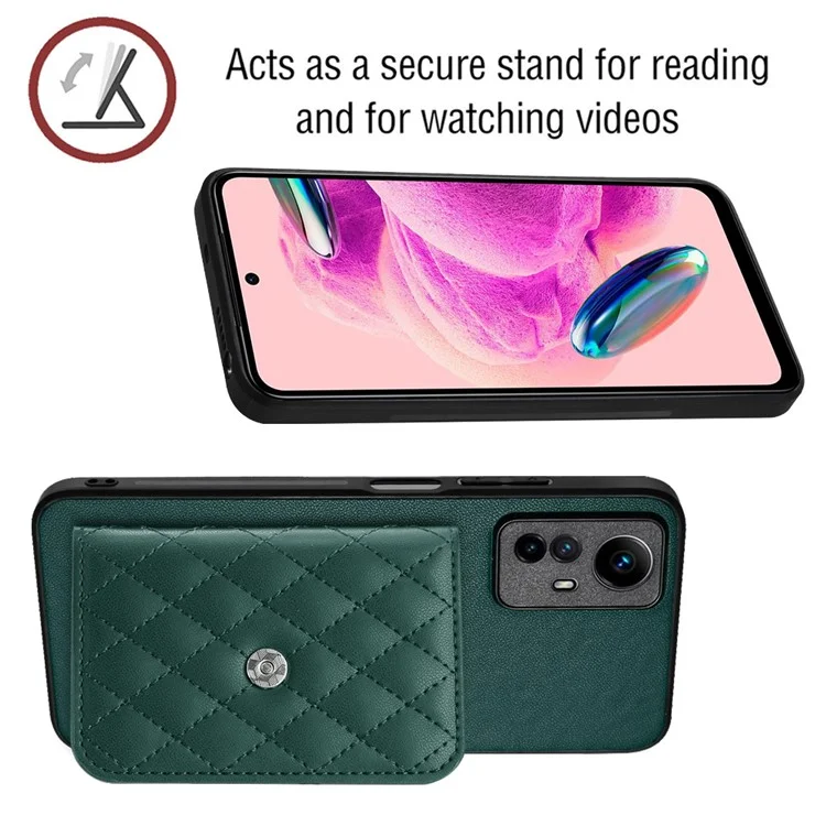 Série de Revestimento de Couro YB-8 Para Capa de Telefone com Suporte para Xiaomi Redmi Note 12S 4G - Slots para Cartão - Verde