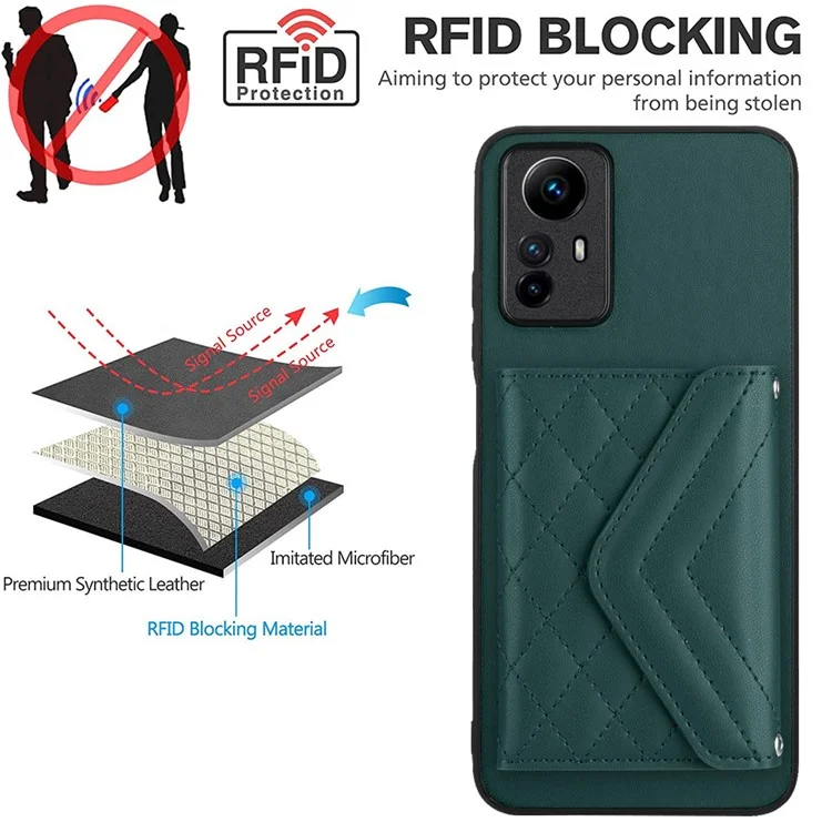 Série de Revestimento de Couro YB-8 Para Capa de Telefone com Suporte para Xiaomi Redmi Note 12S 4G - Slots para Cartão - Verde