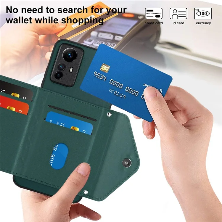 Série de Revestimento de Couro YB-8 Para Capa de Telefone com Suporte para Xiaomi Redmi Note 12S 4G - Slots para Cartão - Verde