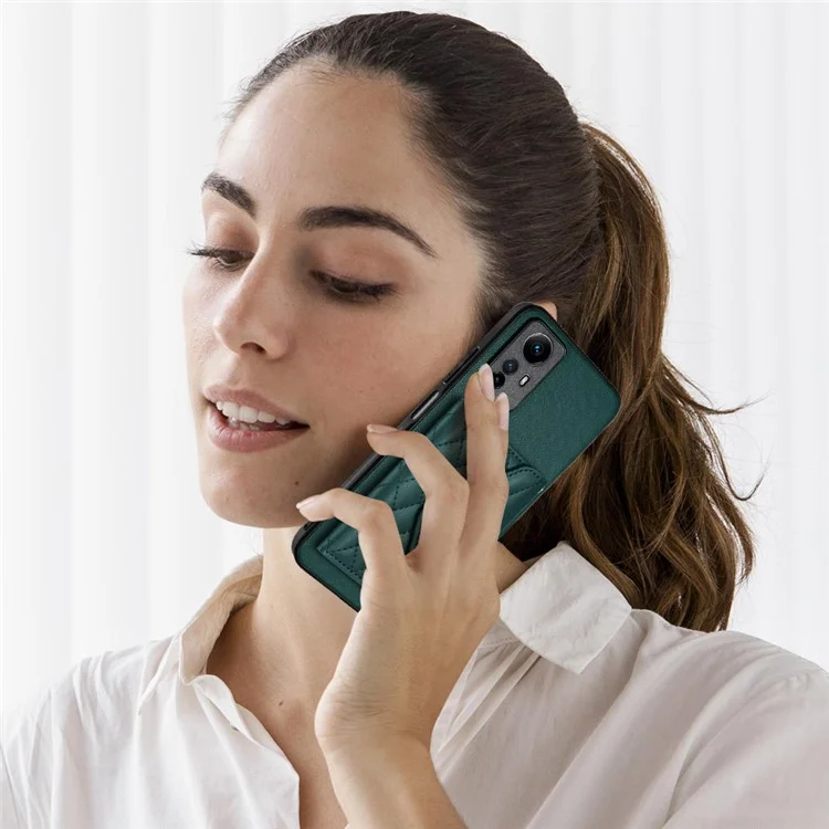 Série de Revestimento de Couro YB-8 Para Capa de Telefone com Suporte para Xiaomi Redmi Note 12S 4G - Slots para Cartão - Verde