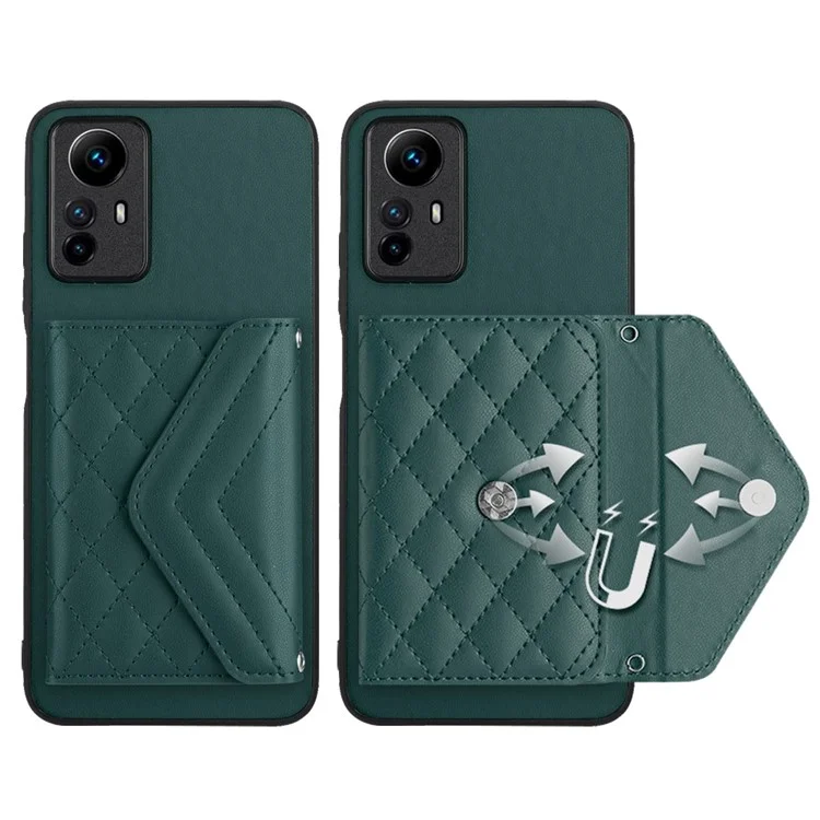 Série de Revestimento de Couro YB-8 Para Capa de Telefone com Suporte para Xiaomi Redmi Note 12S 4G - Slots para Cartão - Verde