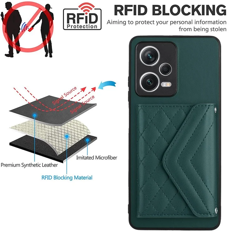 Serie de recubrimiento de cuero YB-8 para Xiaomi Redmi Note 12 Pro 5G Carcasa con soporte para tarjetas y cubierta de teléfono - Verde