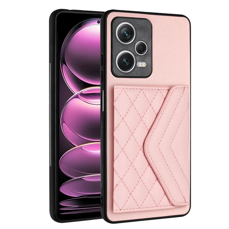 YB Leather Coating Series-8 For Xiaomi Redmi Note 12 Pro 5G Kickstand Case Card Holder Phone Cover - Pink