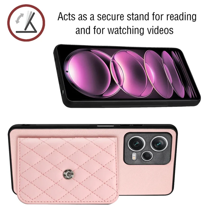 YB Leather Coating Series-8 For Xiaomi Redmi Note 12 Pro 5G Kickstand Case Card Holder Phone Cover - Pink