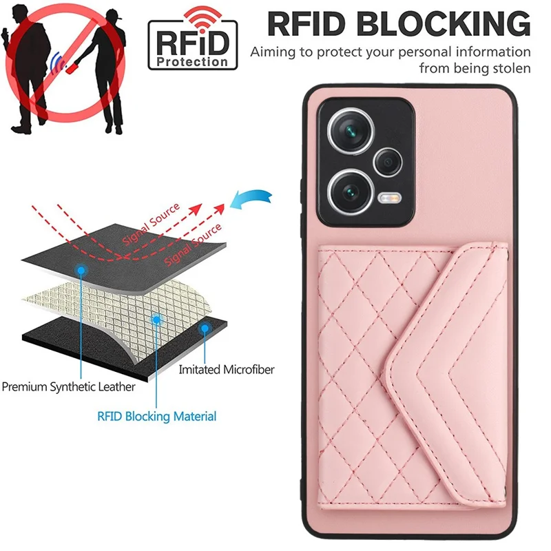 YB Leather Coating Series-8 For Xiaomi Redmi Note 12 Pro 5G Kickstand Case Card Holder Phone Cover - Pink