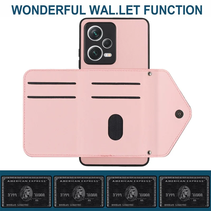 YB Leather Coating Series-8 For Xiaomi Redmi Note 12 Pro 5G Kickstand Case Card Holder Phone Cover - Pink