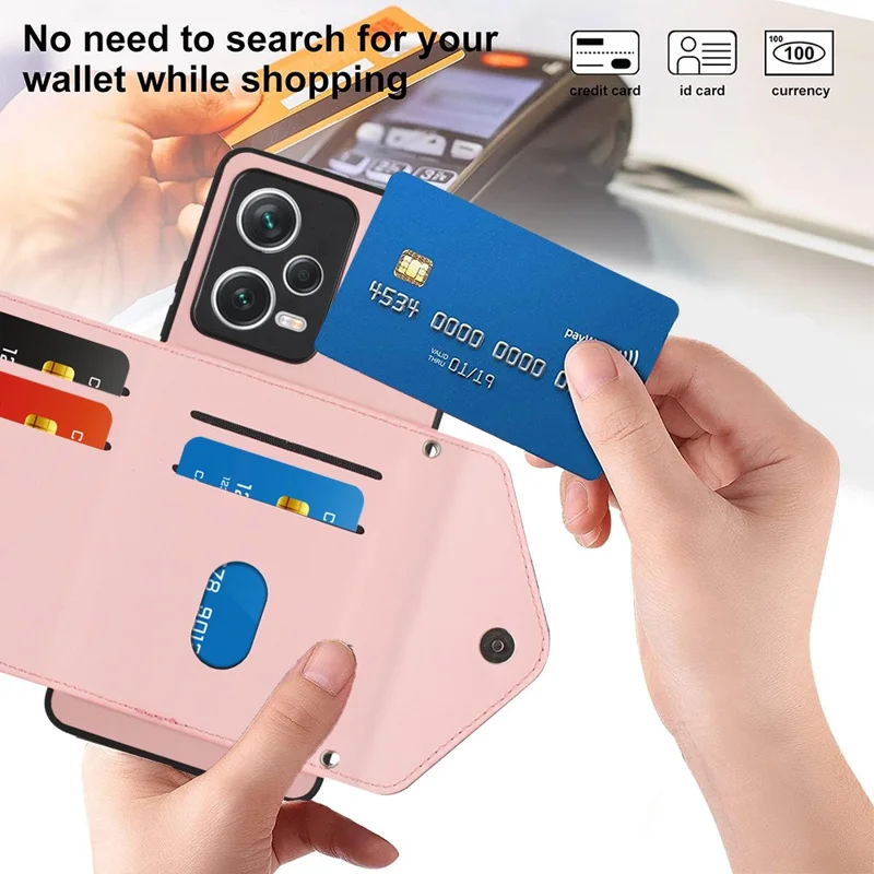 YB Leather Coating Series-8 For Xiaomi Redmi Note 12 Pro 5G Kickstand Case Card Holder Phone Cover - Pink