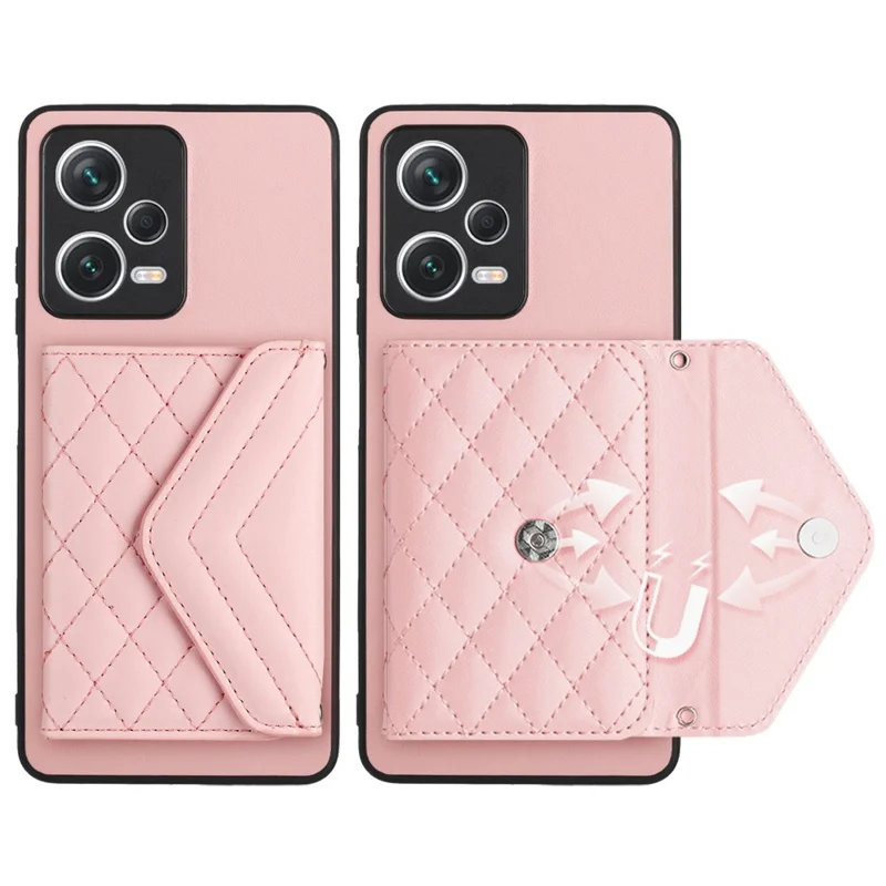 YB Leather Coating Series-8 For Xiaomi Redmi Note 12 Pro 5G Kickstand Case Card Holder Phone Cover - Pink