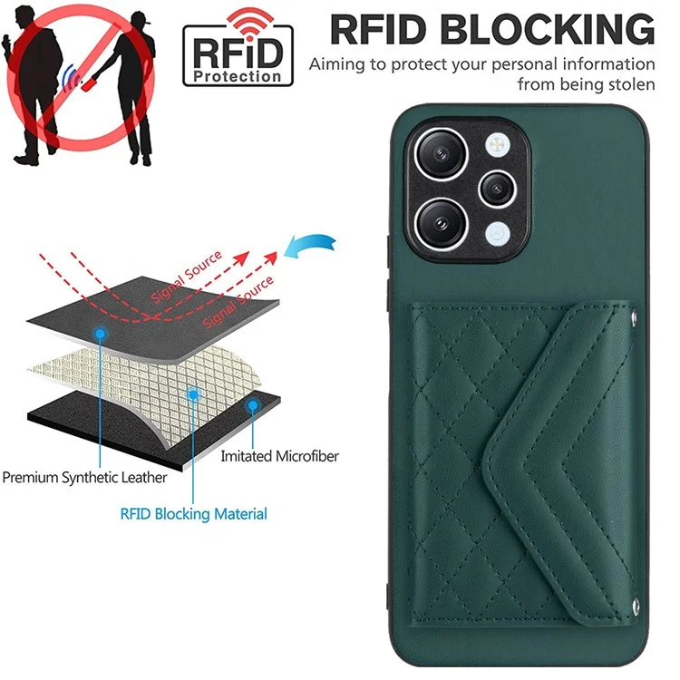 YB Leather Coating Series-8 For Xiaomi Redmi 12 4G Phone Case RFID Blocking Card Slots - Green