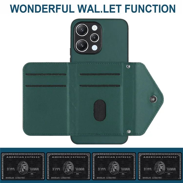 YB Leather Coating Series-8 For Xiaomi Redmi 12 4G Phone Case RFID Blocking Card Slots - Green