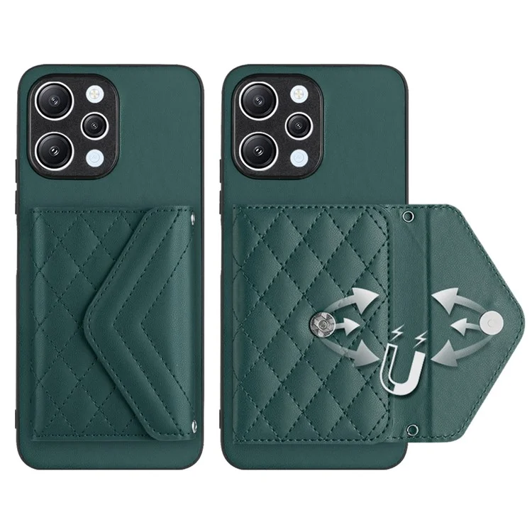 YB Leather Coating Series-8 For Xiaomi Redmi 12 4G Phone Case RFID Blocking Card Slots - Green